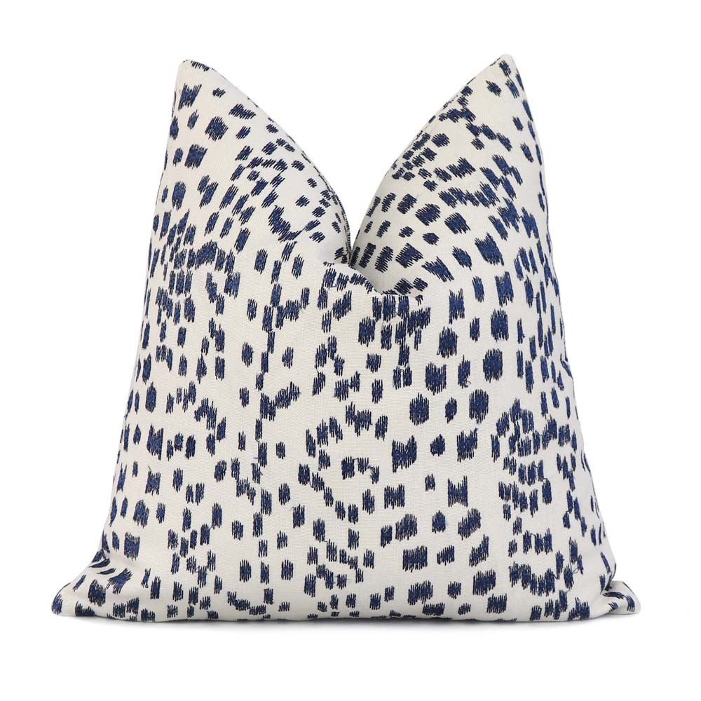 Brunschwig Fils Les Touches Embroidered Indigo Blue Luxury Designer Throw Pillow Cover