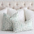 Brunschwig Fils Les Touches Embroidered Jade Green Throw Pillow Cover with White Linen Euro Pom Pom Shams