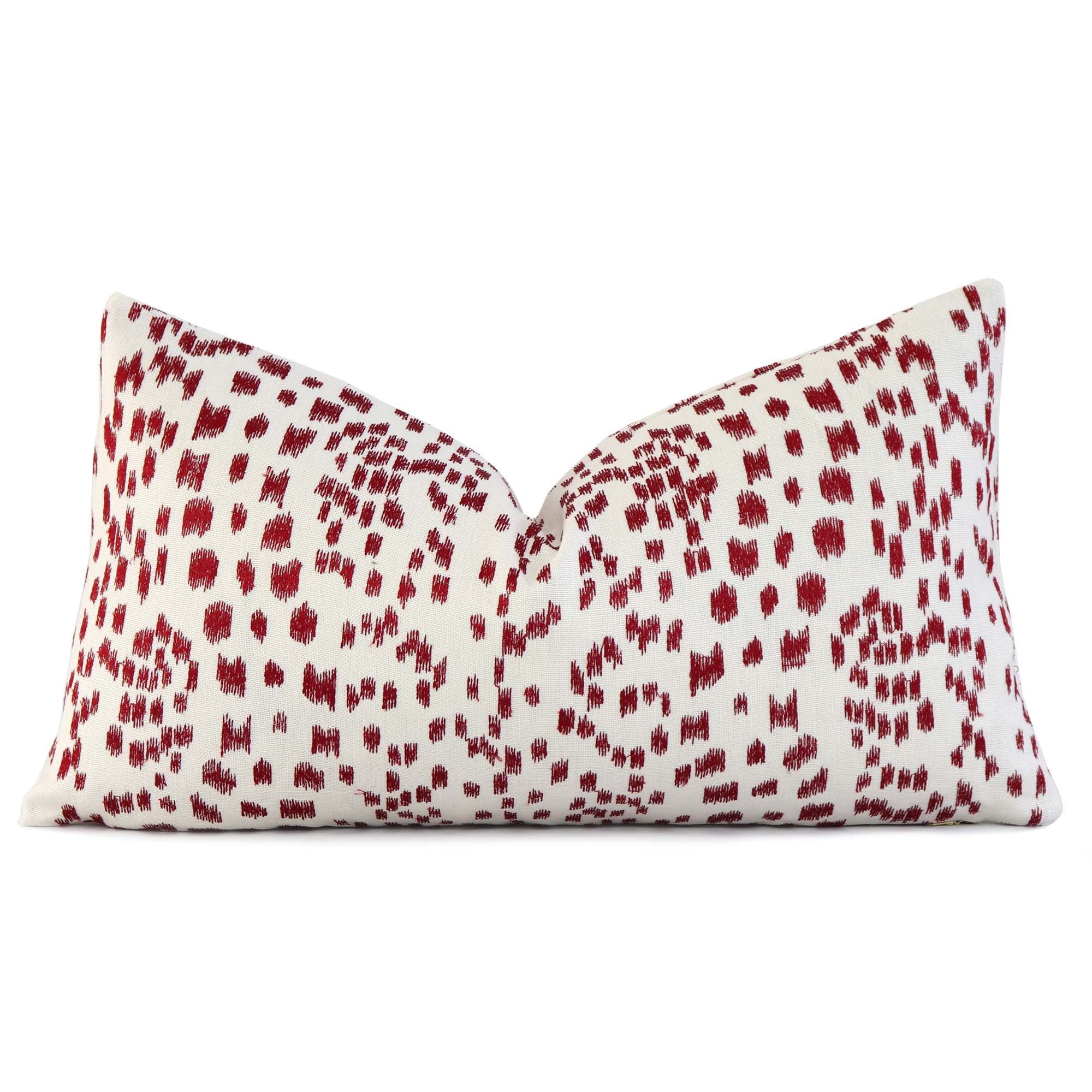 Brunschwig Fils Les Touches Embroidered Poppy Red Luxury Designer Lumbar Throw Pillow Cover