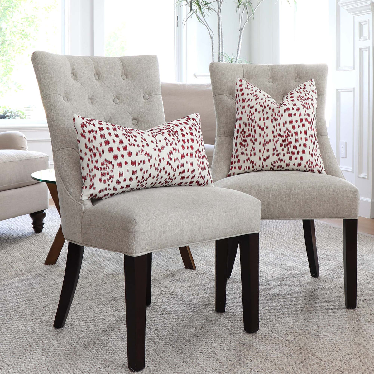 Brunschwig Fils Les Touches Embroidered Poppy Red Luxury Designer Throw Pillow Cover in Home Decor