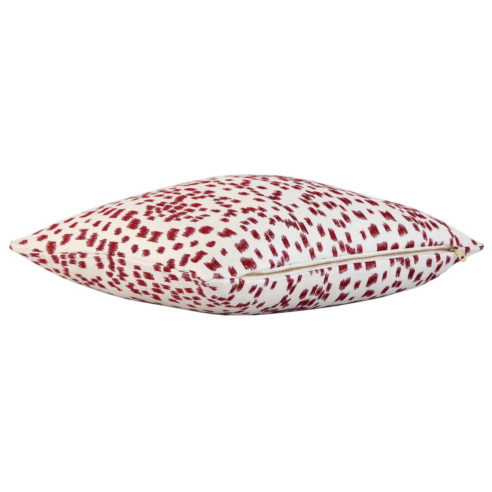 Brunschwig Fils Les Touches Embroidered Poppy Red Luxury Designer Throw Pillow Cover with Gold Zipper