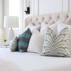 Brunschwig Fils Talavera Aqua Blue Palm Leaf Luxury Designer Throw Pillow Cover in Bedroom