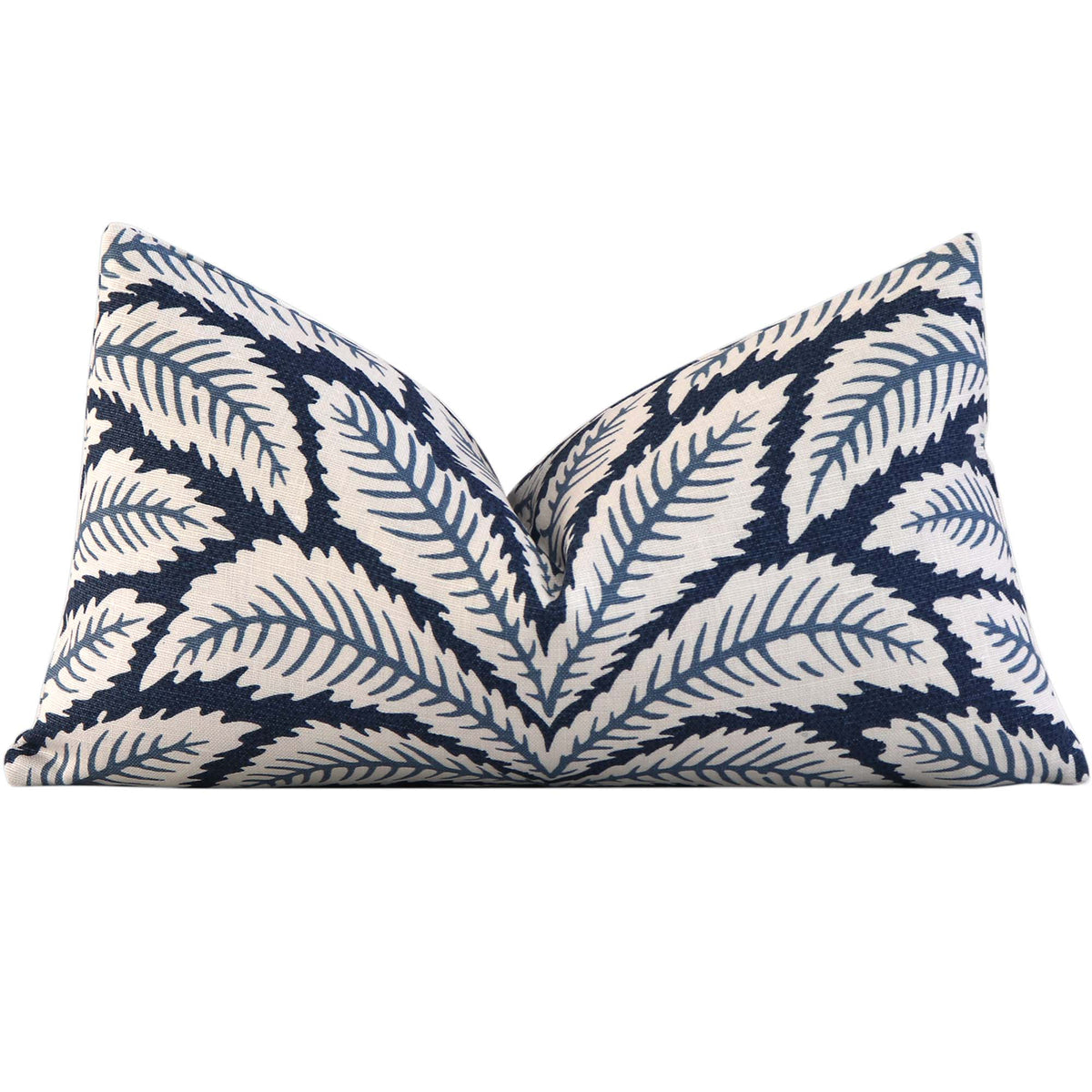 Brunschwig Fils Talavera Indigo Blue Palm Leaf Designer Lumbar Throw Pillow Cover 