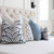 Brunschwig Fils Talavera Indigo Blue Palm Leaf Designer Throw Pillow Cover with Coordinating Throw Pillows in Bedroom
