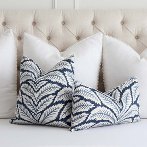 Brunschwig Fils Talavera Indigo Blue Palm Leaf Designer Throw Pillow Cover with White Euro Linen Throw Pillows