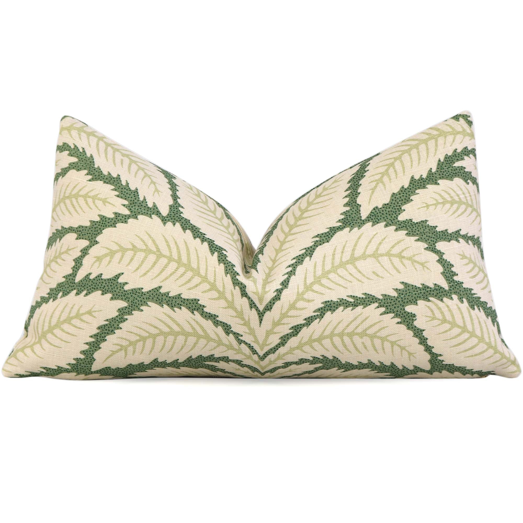Brunschwig Fils Talavera Leaf Green Palm Designer Lumbar Throw Pillow Cover