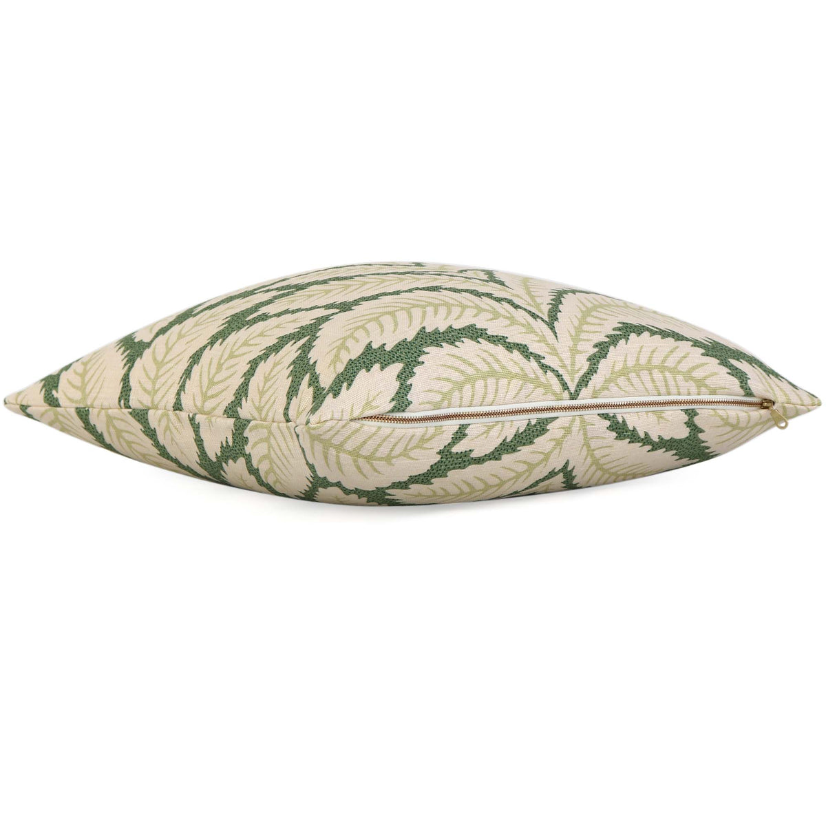 Brunschwig Fils Talavera Leaf Green Palm Designer Throw Pillow Cover with Exposed Brass Gold Zipper
