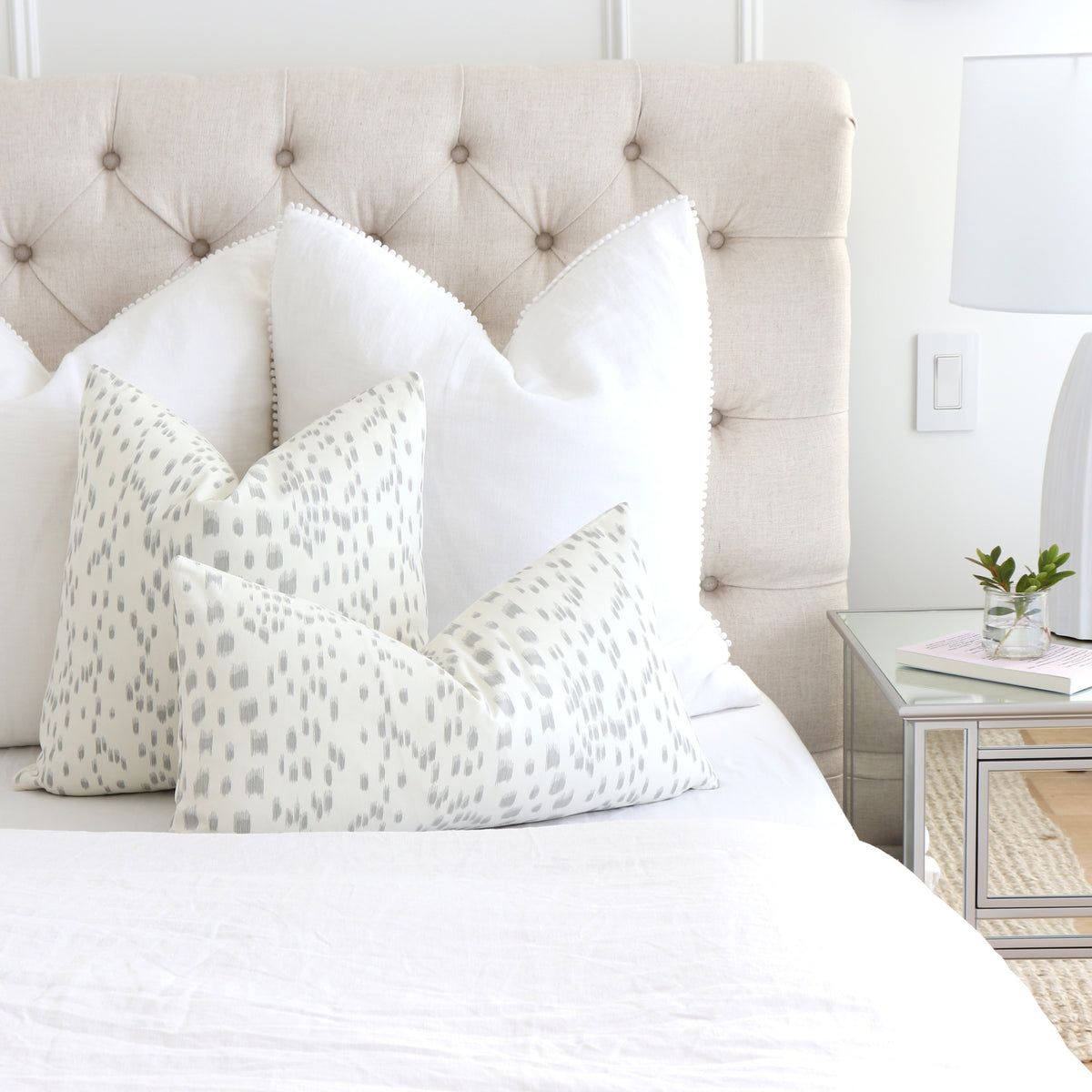 Les Touches Grey Throw Pillow Cover in Bedroom