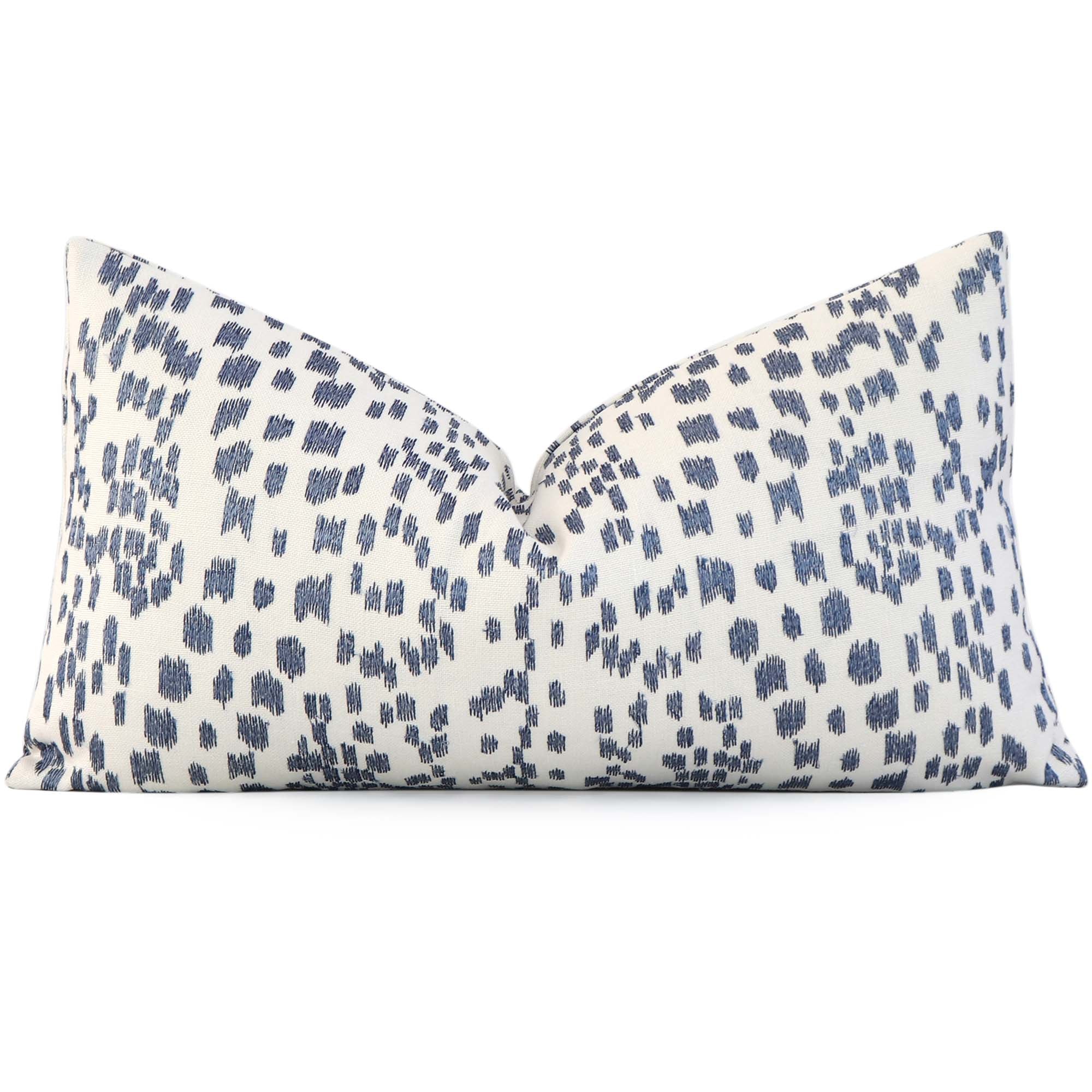 Brunschwig + Fils Les Touches Embroidered Canton Blue Designer Luxury Lumbar Throw Pillow Cover