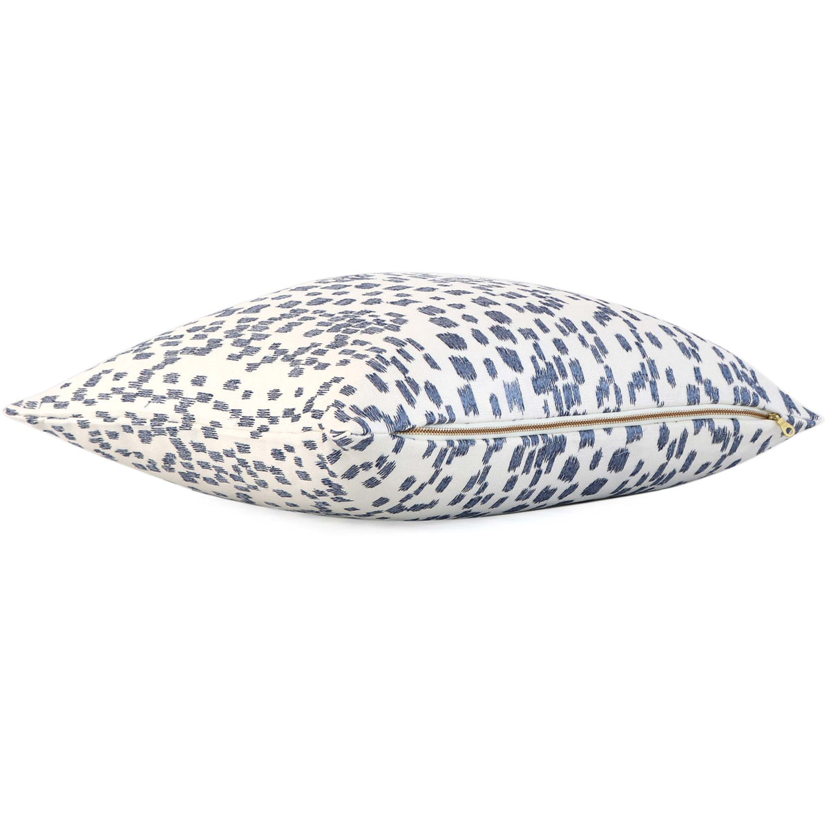 Brunschwig + Fils Les Touches Embroidered Canton Blue Designer Luxury Throw Pillow Cover with Exposed Brass Zipper