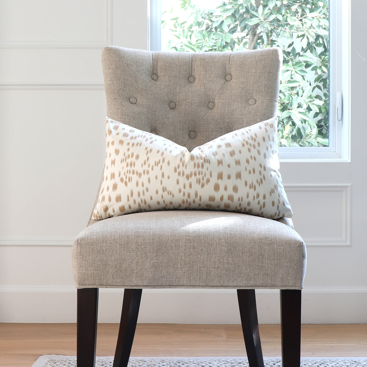 Brunschwig Fils Les Touches Sand Lumbar Throw Pillow Cover on Accent Chair