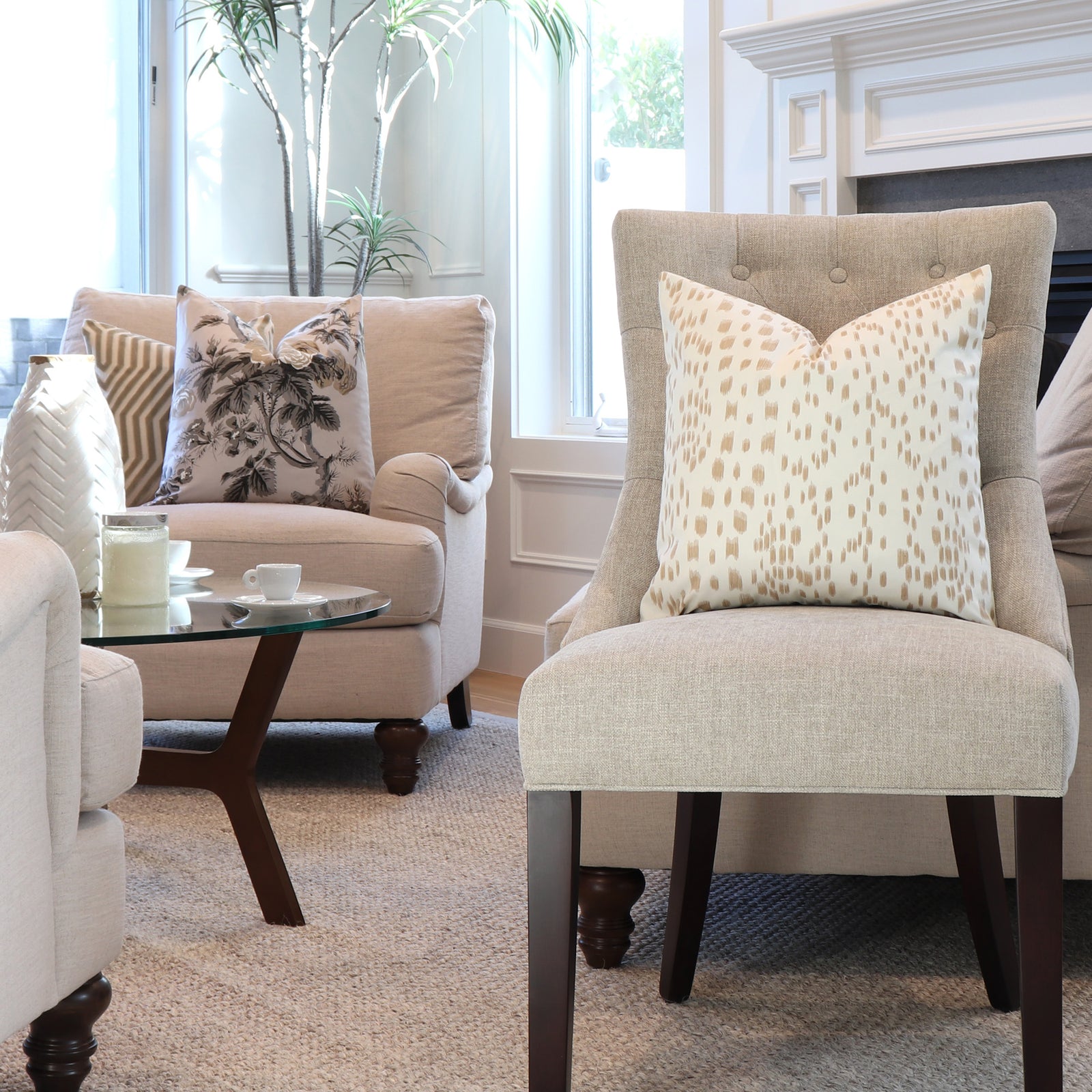 Brunschwig Fils Les Touches Sand Throw Pillow Cover in Living Room