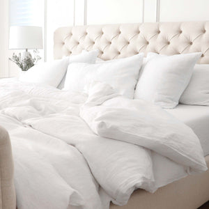 European White Linen OEKO-TEX Bedding with Pillow Case Covers with Duvet and Fitted Sheet  Edit alt text