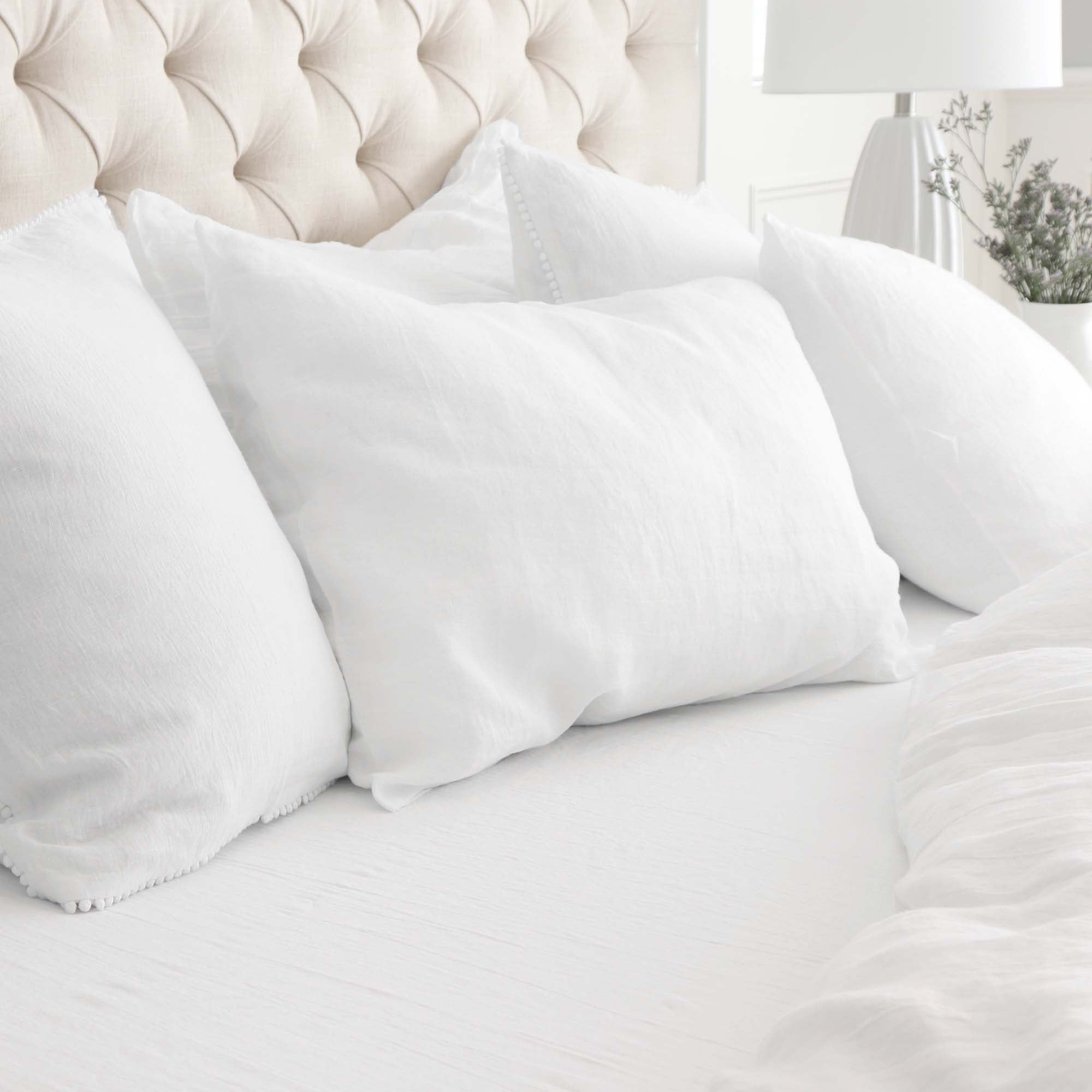European White Linen OEKO-TEX Fitted Sheet with Pillowcases  Edit alt text