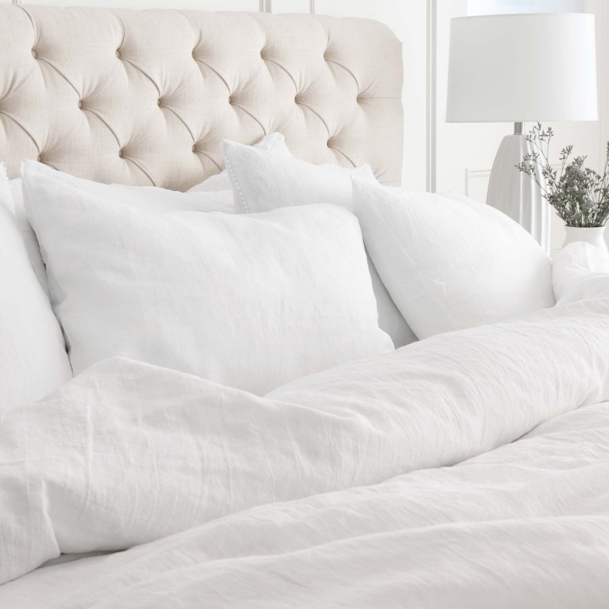 European White Linen OEKO-TEX Pillow Case Covers Bedding in Bedroom  Edit alt text