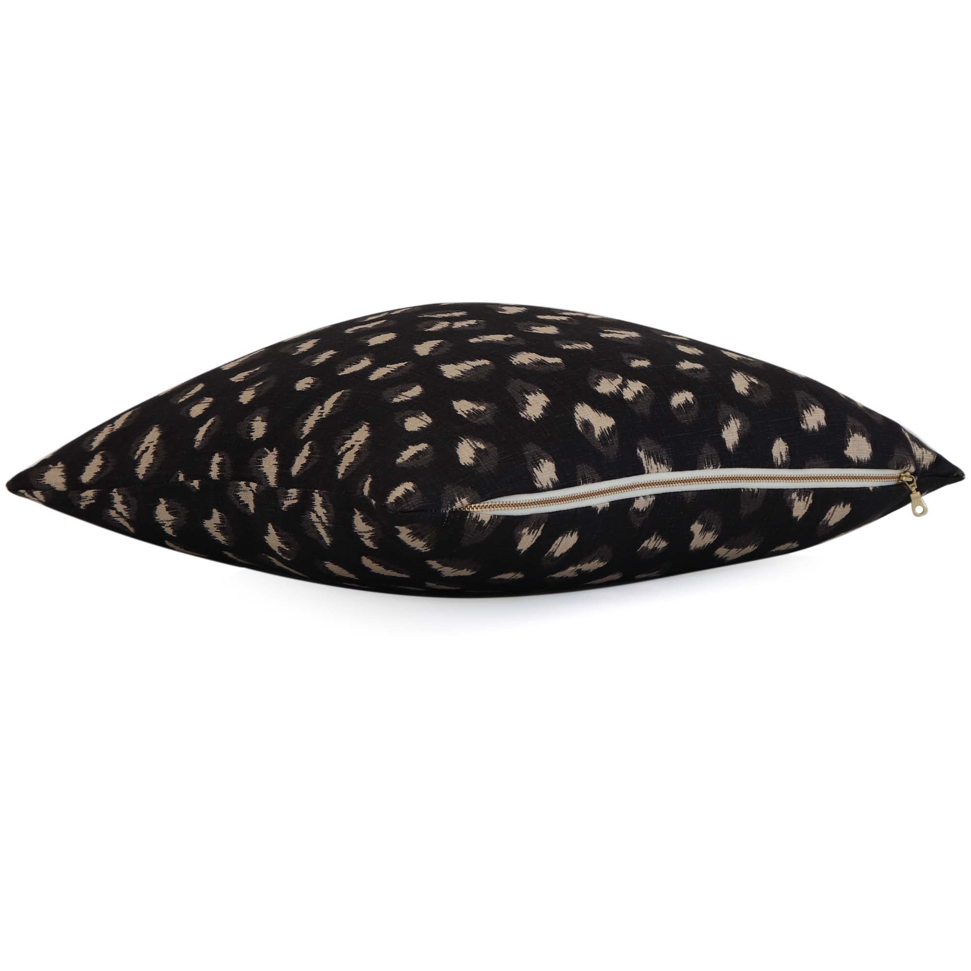 Kelly Wearstler Feline Cheetah Ebony Beige Designer Throw Pillow Cover with Gold Zipper