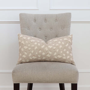 Kelly Wearstler Feline Cheetah Beige Designer Decorative Throw Lumbar Pillow Cover on Chair in Home