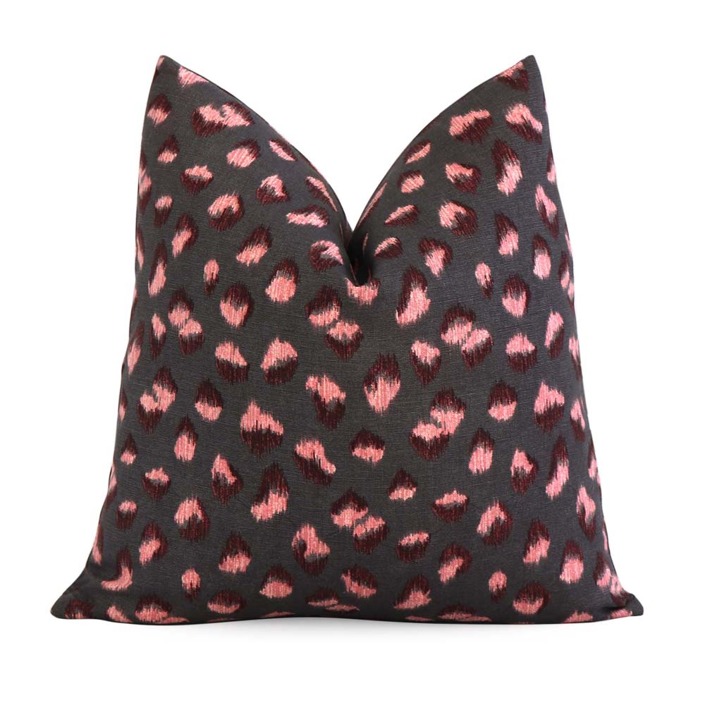 Kelly Wearstler Feline Cheetah Graphite Rose Pink Designer Throw Pillow Cover
