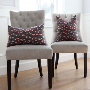 Kelly Wearstler Feline Cheetah Graphite Rose Pink Designer Throw Pillow Cover on Armless Chair
