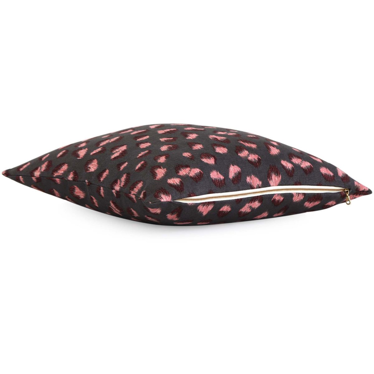 Kelly Wearstler Feline Cheetah Graphite Rose Pink Designer Throw Pillow Cover with Brass Gold Zipper