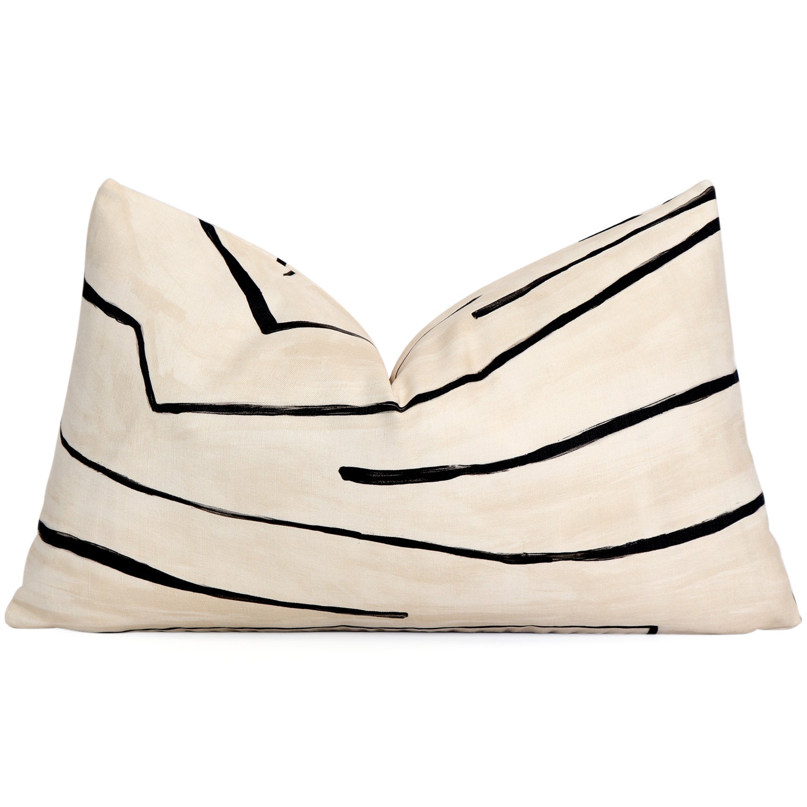 Kelly Wearstler Graffito Linen Onyx Designer Lumbar Throw Pillow