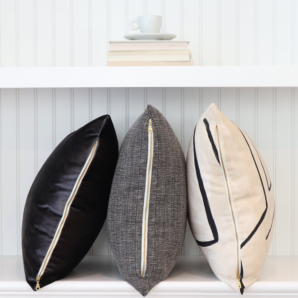 Kelly Wearstler Graffito Linen Onyx Designer Throw Pillow with YKK Brass Zippers