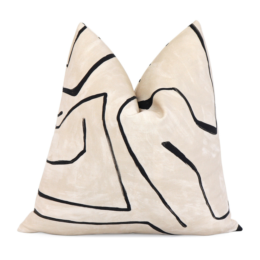 Kelly Wearstler Graffito Linen Onyx Designer Throw Pillow