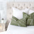 Kelly Wearstler Graffito Fern Green Designer Throw Pillow Cover in Bedroom on King Size Bed