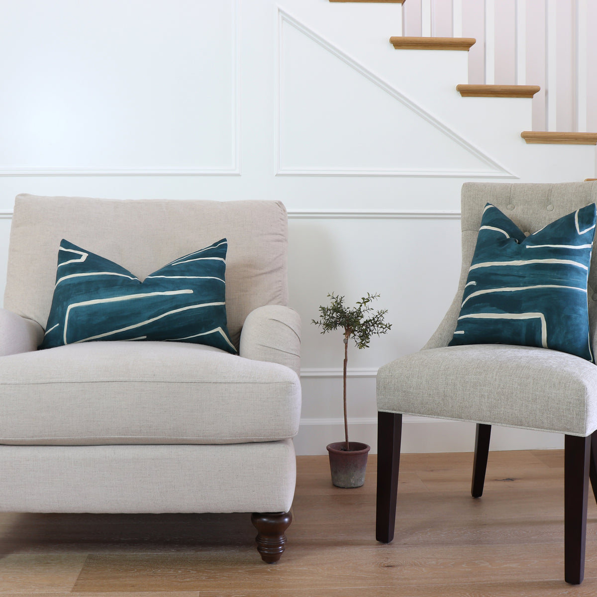 Kelly Wearstler Graffito Teal Throw Pillow Cover in Lumbar and Square Size