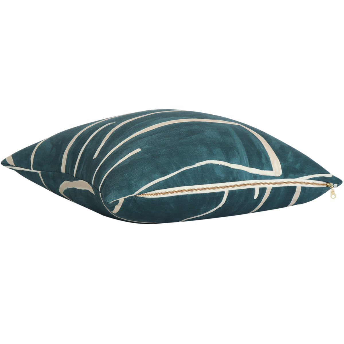 Kelly Wearstler Graffito Teal Throw Pillow Cover with Gold Zipper