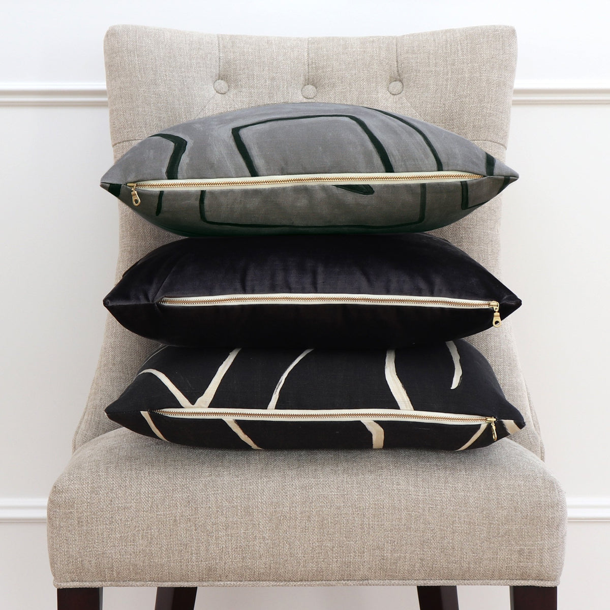 Kelly Wearstler Graffito Graphite Gray Throw Pillow Cover with Matching Pillows