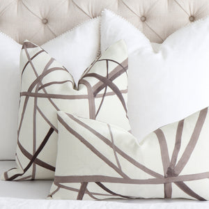 Channels Kelly Wearstler Taupe Throw Pillow Cover in Bedroom