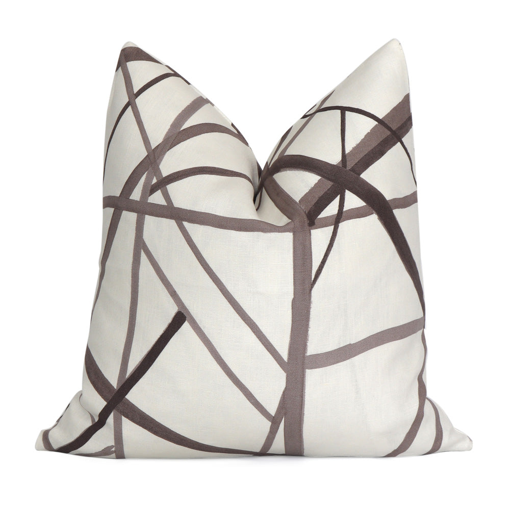 Taupe and Ivory Geo Stripe Throw Pillow by World Market
