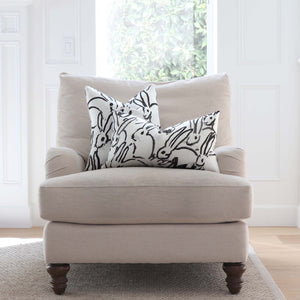 Lee Jofa Hutch Black and White Bunny Designer Luxury Throw Pillow Cover on Oversized Arm Chair