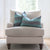 Kelly Wearstler Askew Slate Jade Stripes Linen Designer Luxury Throw Pillow Cover on Big Comfy Armchair In Living Room