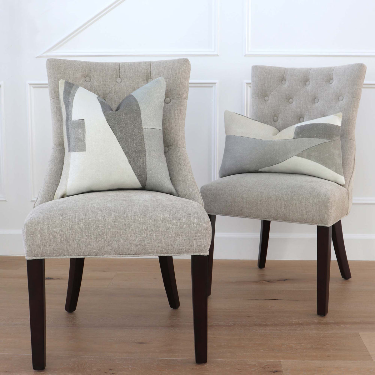 Kelly Wearstler District Alabaster Designer Luxury Decorative Throw Pillow Cover on Chairs in Home Decor