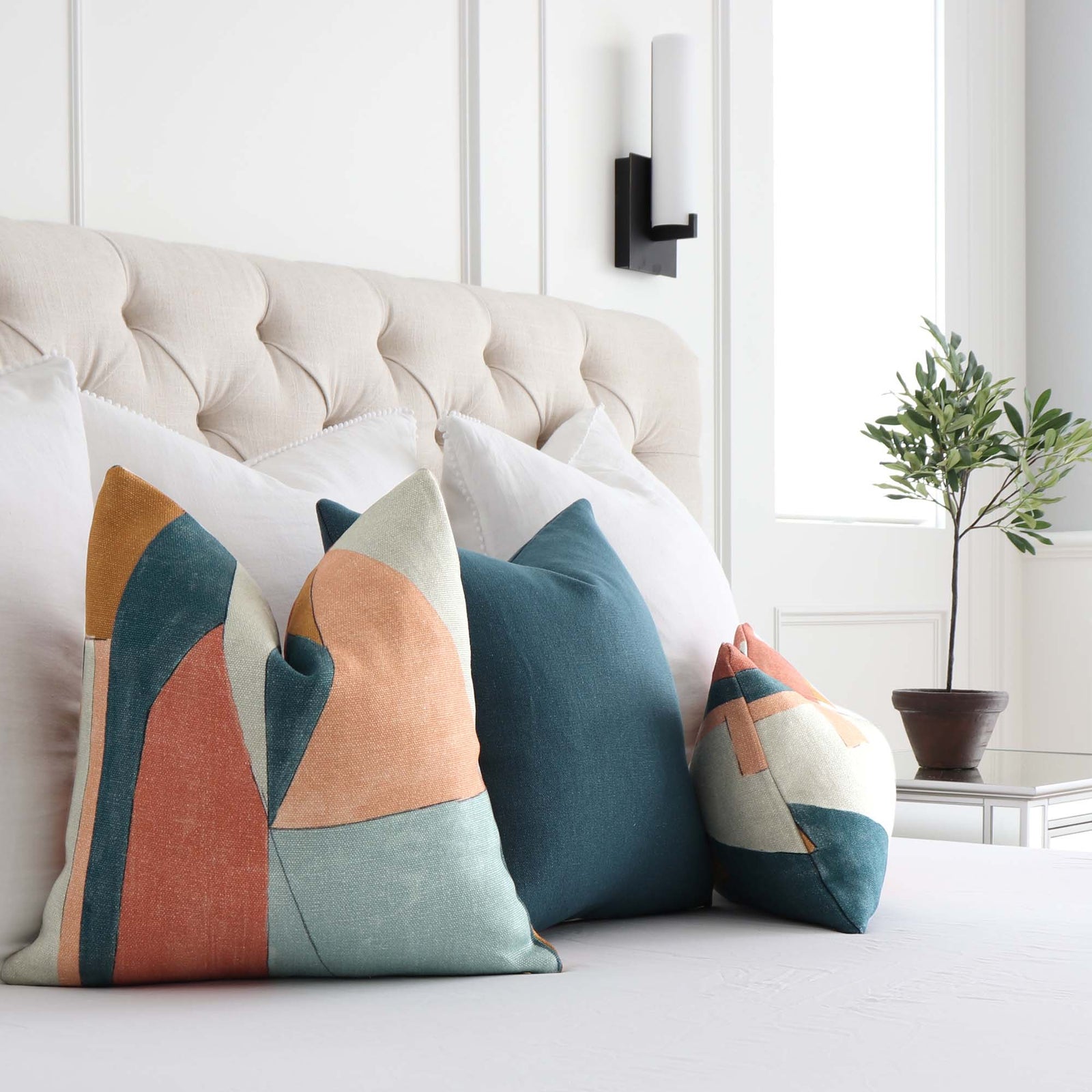 Kelly Wearstler District Apricot Designer Throw Pillow Cover in Bedroom