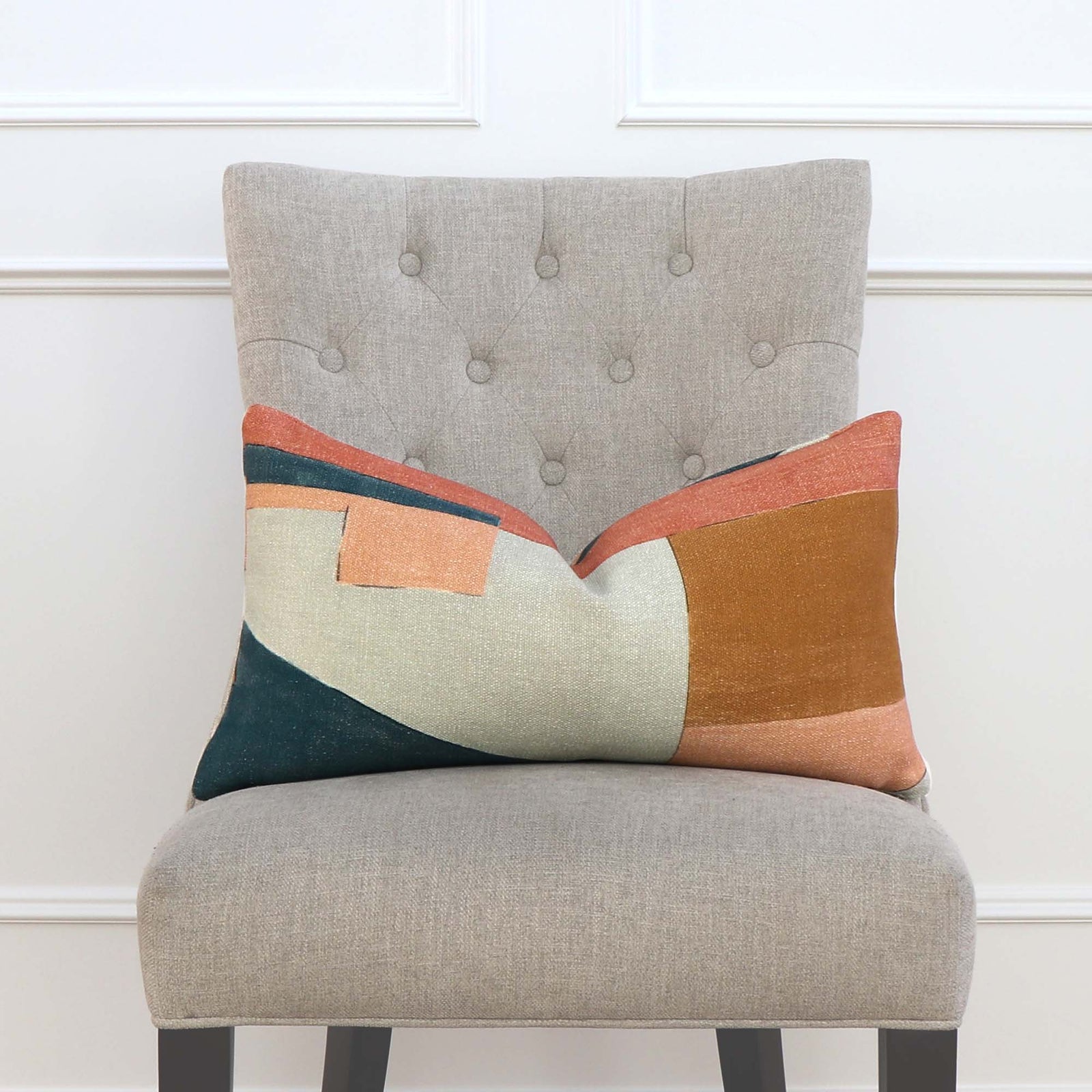 Kelly Wearstler District Apricot Designer Lumbar Throw Pillow Cover on Side Chair