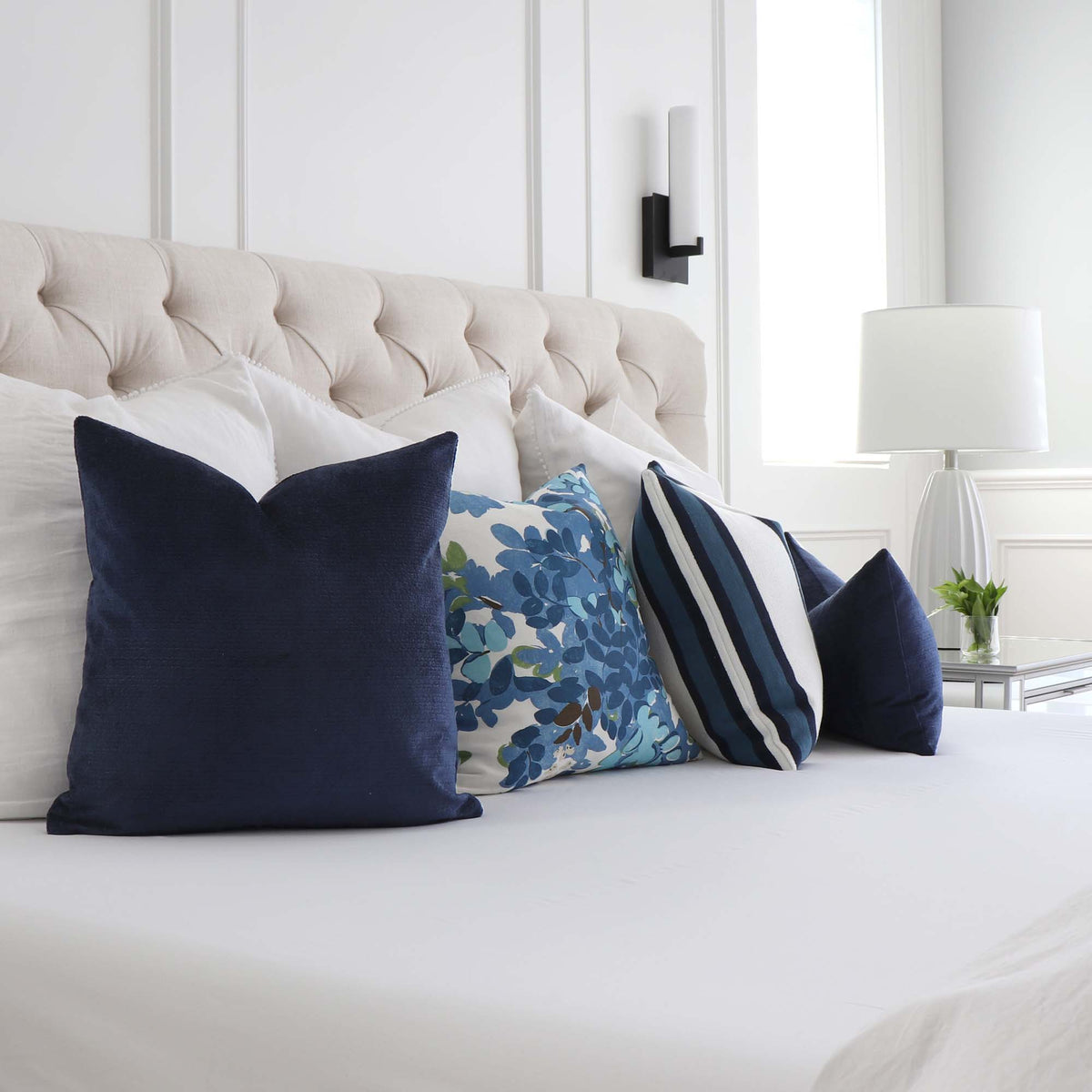 Kelly Wearstler Rebus Aegean Indigo Blue Textured Velvet Throw Pillow Cover with Pillow Mix