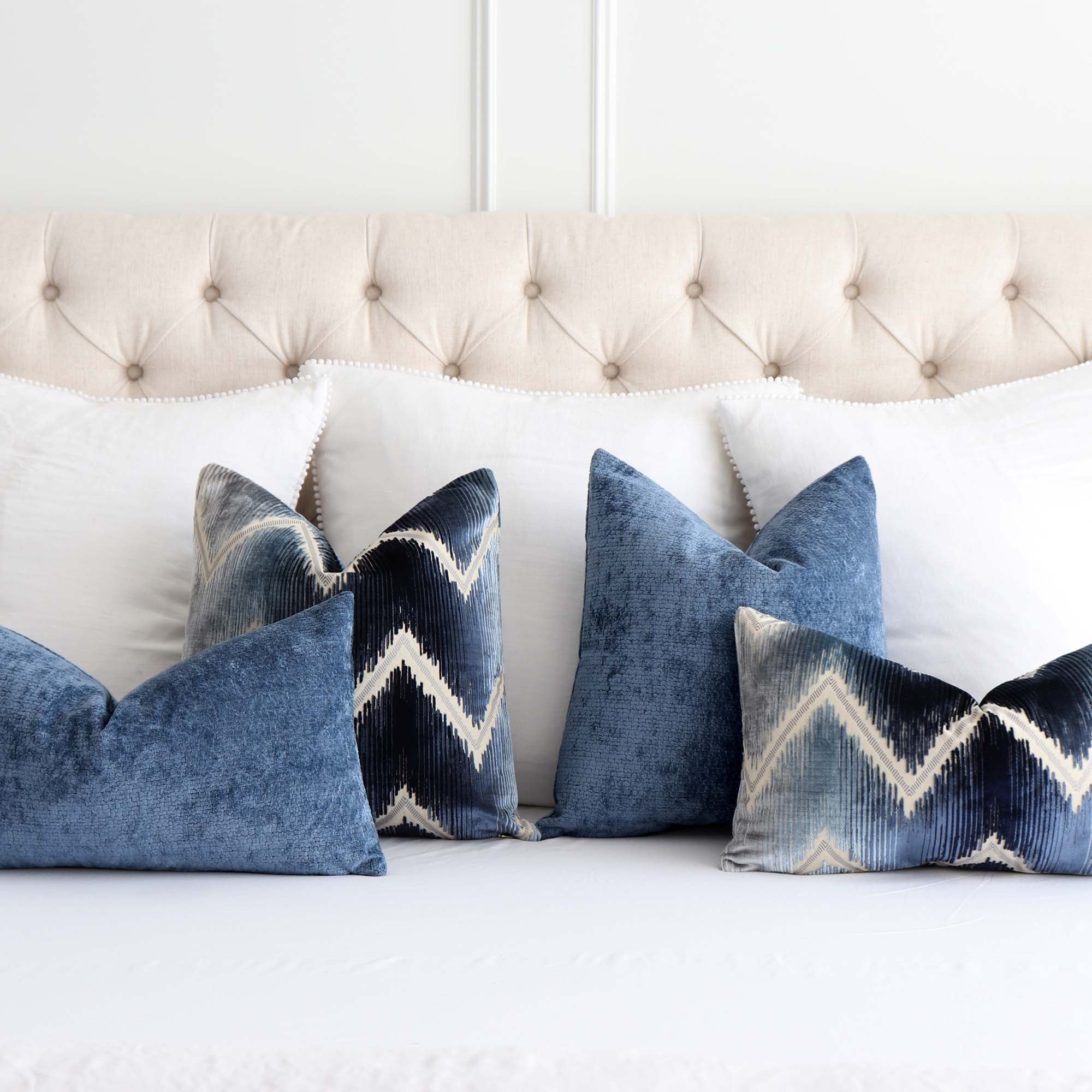 Kelly Wearstler Rebus Solid Blue Soft Velvet Throw Pillow Cover