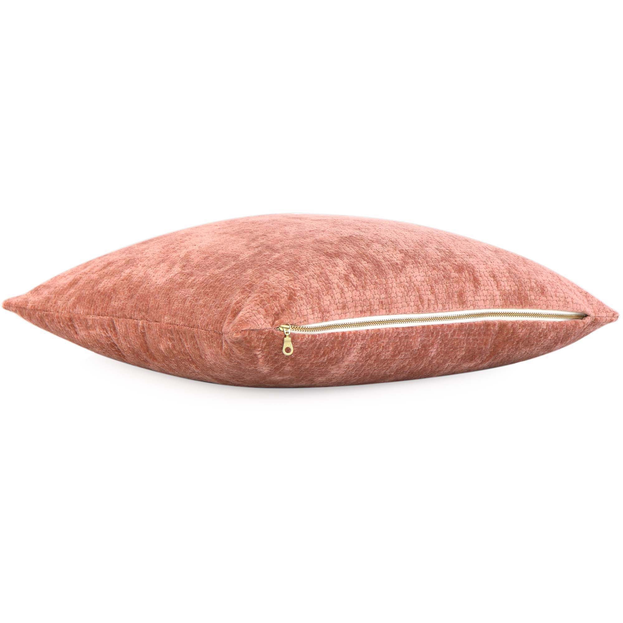 Kelly Wearstler Lee Jofa Rebus Sorbet Salmon Pink Velvet Throw Pillow Cover with Exposed Brass Gold Zipper