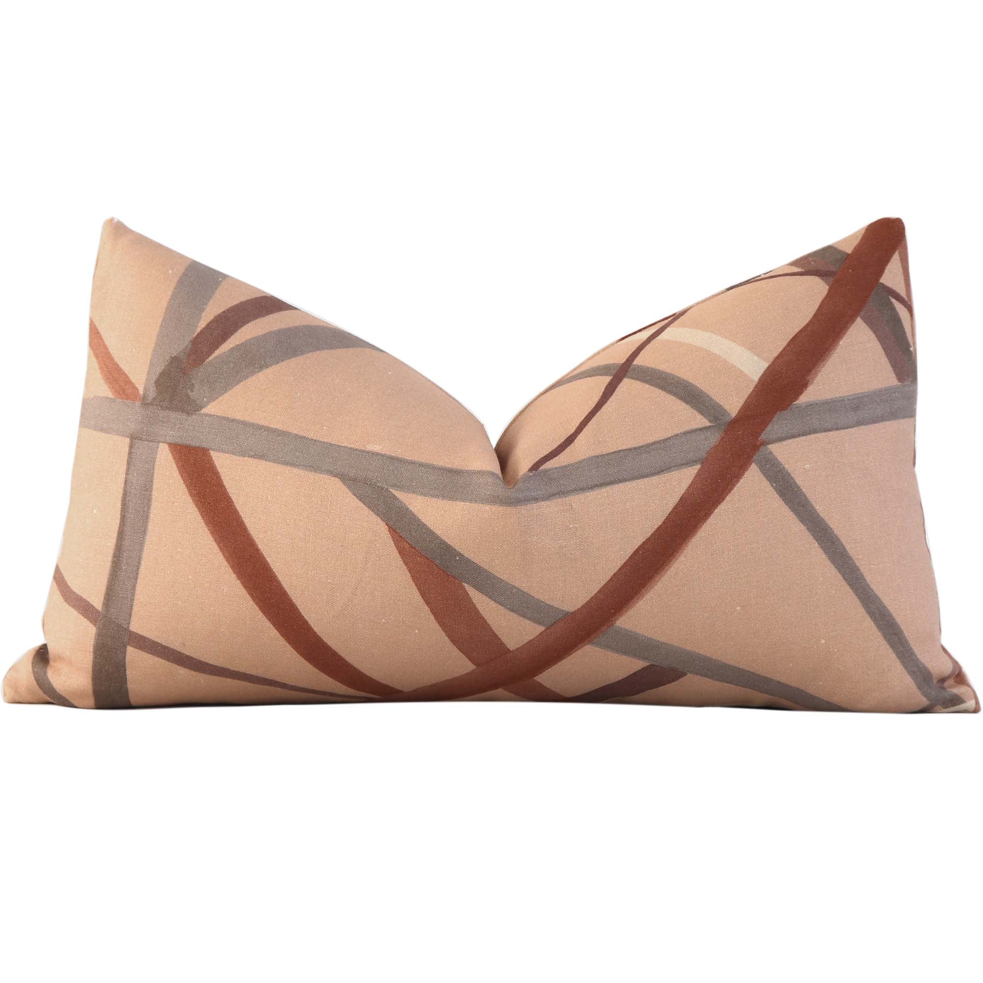 Kelly Wearstler Simpatico Faded Terracotta Striped Designer Decorative Lumbar Throw Pillow Cover