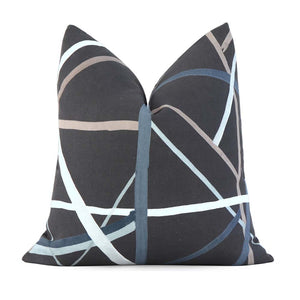 Kelly Wearstler Simpatico Raven Striped Dark Gray Designer Decorative Throw Pillow Cover