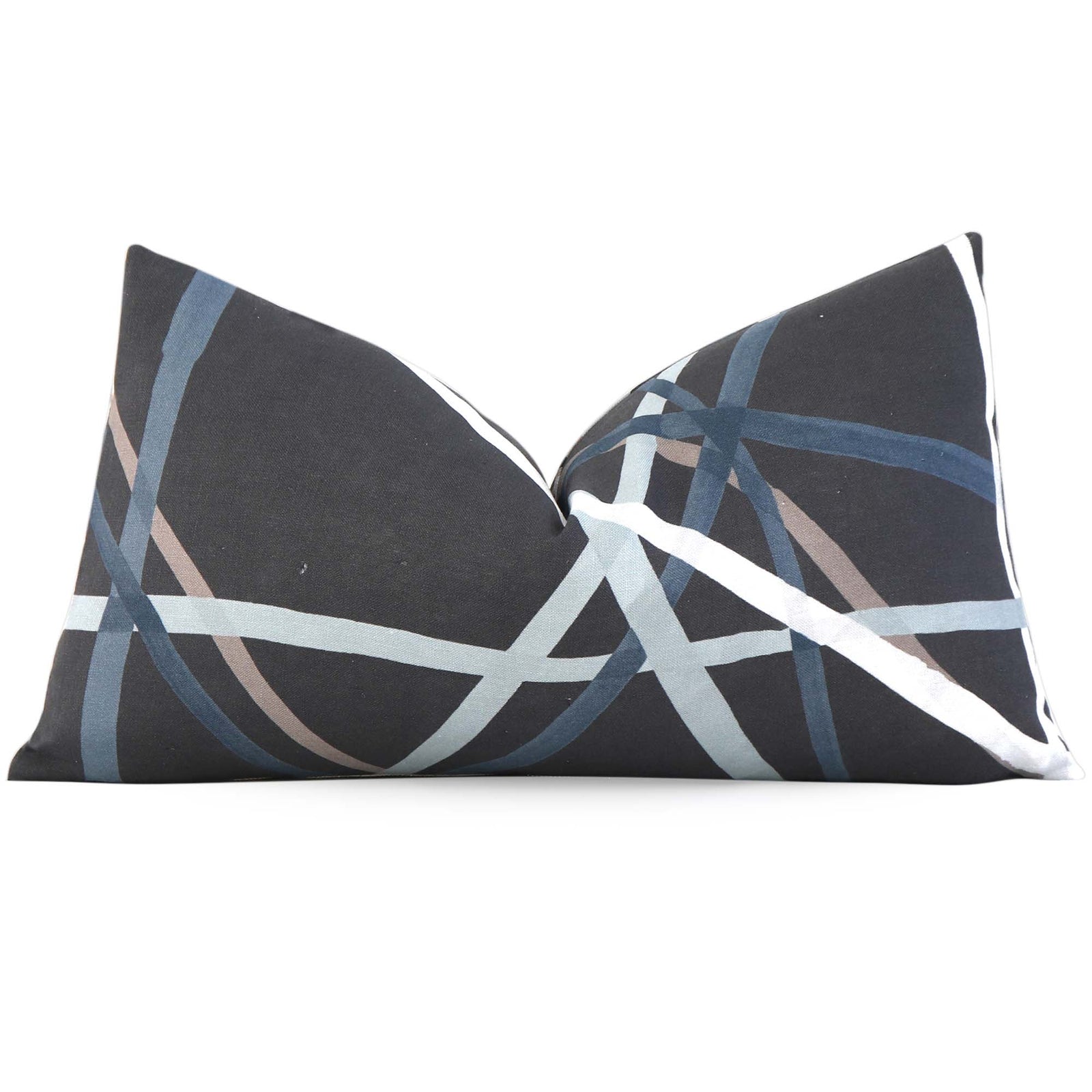 Kelly Wearstler Simpatico Raven Striped Dark Gray Designer Decorative Lumbar Throw Pillow Cover