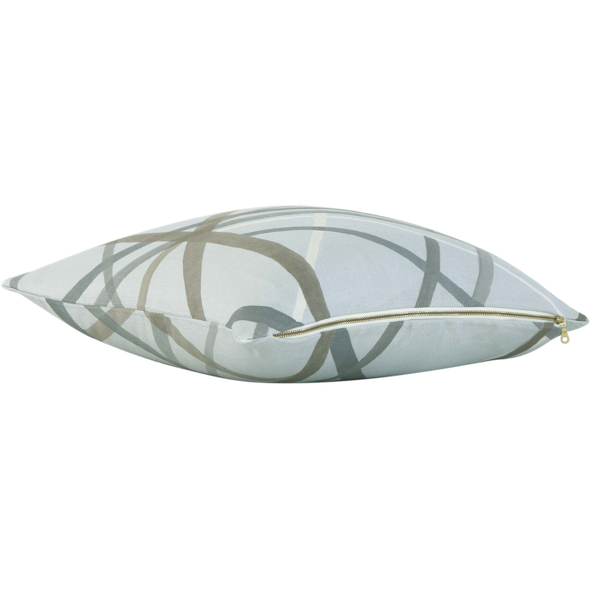 Kelly Wearstler Simpatico Cinder Light Blue Striped Designer Decorative Throw Pillow Cover with Exposed Brass Gold Zipper