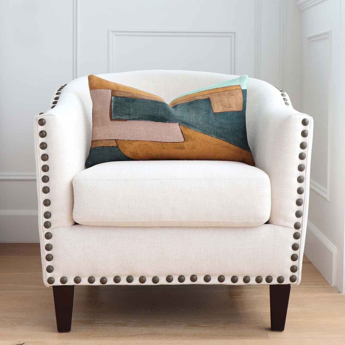 Kelly Wearstler District Tobacco Decorative Luxury Designer Lumbar Throw Pillow Cover on Chair