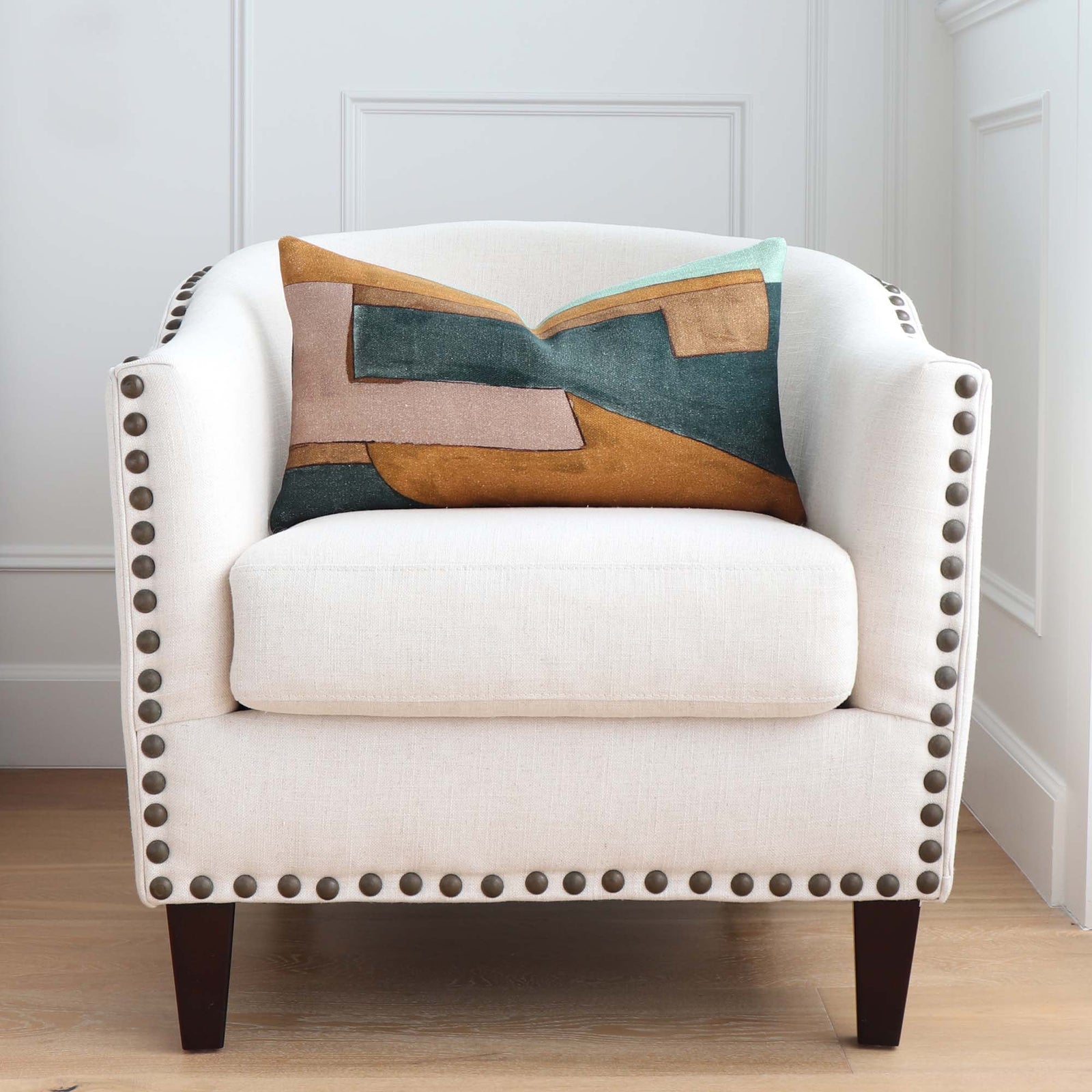 Kelly Wearstler District Tobacco Decorative Luxury Designer Lumbar Throw Pillow Cover on Chair