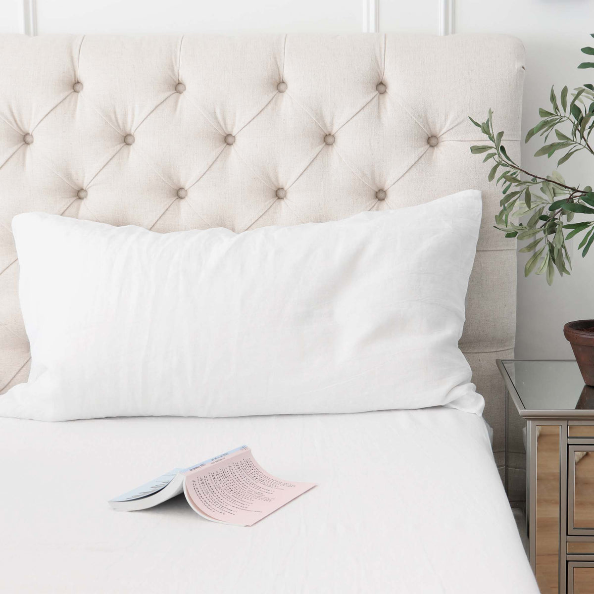 King 20x36 Pillowcase in European White Linen OEKO_TEX Bedding  Edit alt text