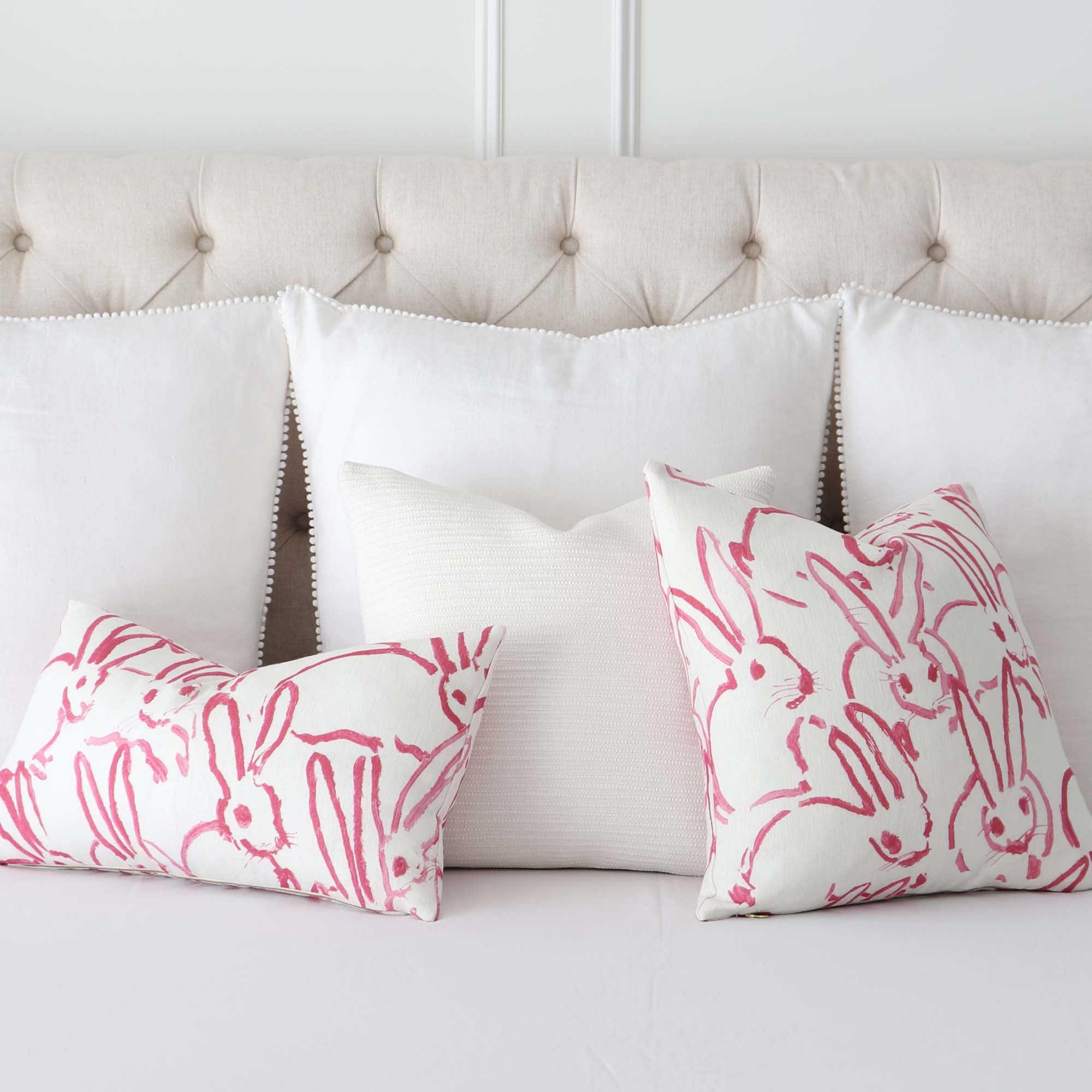 Lee Jofa Groundworks Hutch Pink Bunny Designer Throw Pillow Cover with Matching Pillows
