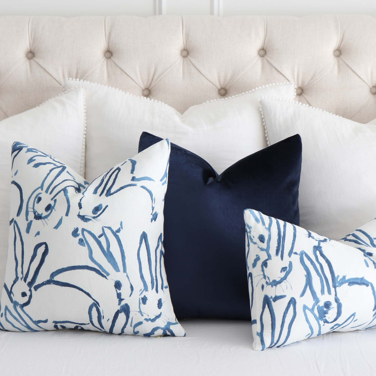 Lee Jofa Groundworks Hutch Bunny Navy Blue Designer Luxury Throw Pillow Cover with Matching Velvet Pillow